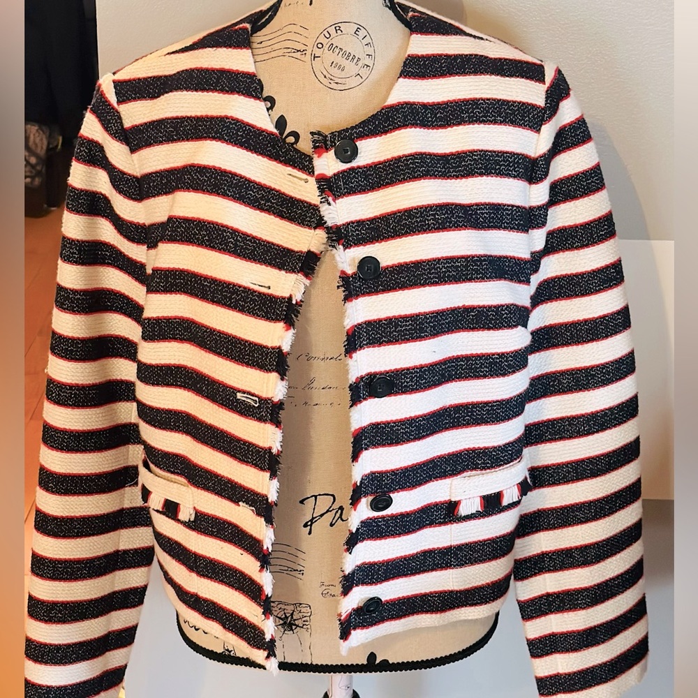 Banana Republic White, Navy & Red Stripe Blazer | Size 12